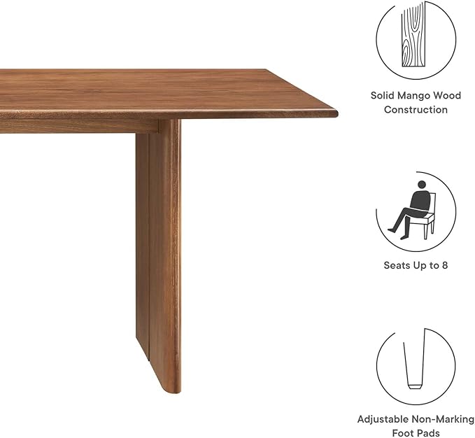 Modway Amistad 86" Solid Wood Modern Farmhouse Rectangular Dining Table in Walnut