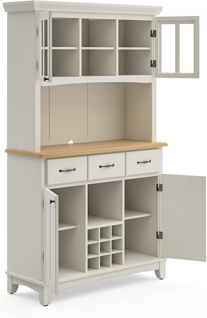 Homestyles Buffet of Buffets Off-White Server with Hutch and Natural Wood Top