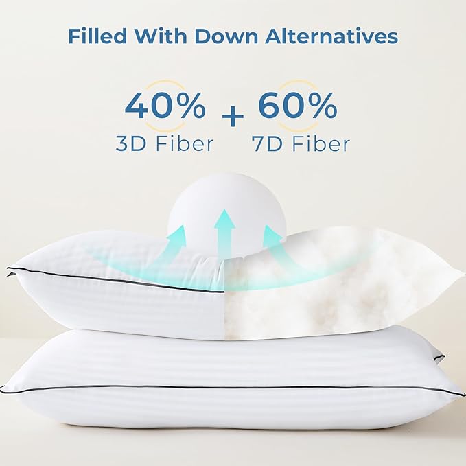 GOHOME Pillows Queen Size Set of 4 - Bed Pillows for Sleeping 4 Pack, Cooling Supportive Hotel Pillows with Premium Soft Down Alternative Fill for Side Stomach and Back Sleepers