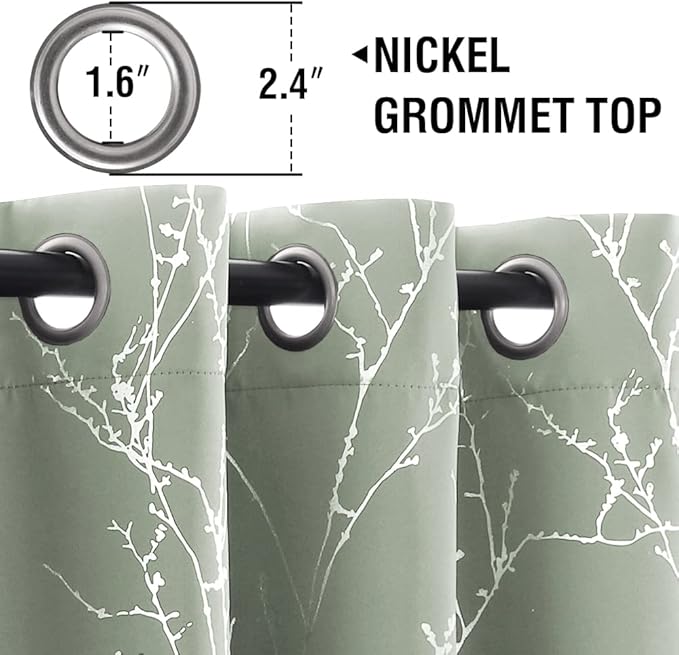 H.VERSAILTEX Blackout Curtains for Bedroom Foil Print Twig Tree Branch Thermal Insulated Grommet Curtain Drapes Light Blocking Thick Soft Window Curtains for Living 52 x 63 Inch, 2 Panels, Sage