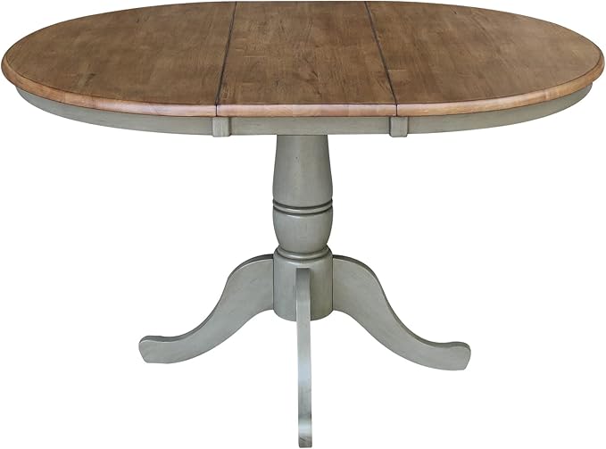 IC INTERNATIONAL CONCEPTS 36" Round Wood Distressed Hickory/Stone Extension Dining Table with 2 Chairs