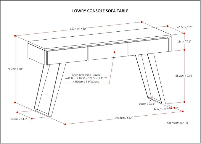 SIMPLIHOME Lowry SOLID ACACIA WOOD and Metal 60 Inch Wide Modern Industrial Console Sofa Table in Rustic Natural Aged Brown, For the Living Room, Entryway and Bedroom
