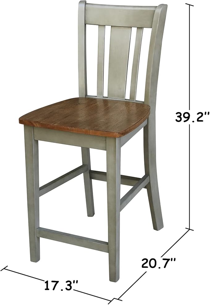 IC INTERNATIONAL CONCEPTS 30" Round Solid Wood Distressed Hickory/Stone Counter Height Table with 2 Stools