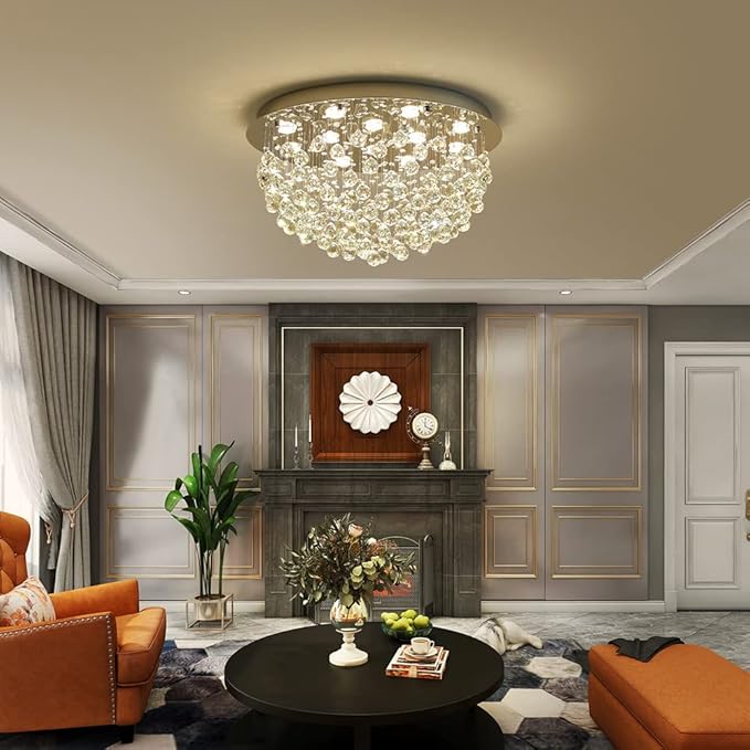 Saint Mossi 12-Lights Modern Chandelier K9 Crystal Light Fixture,Modern Flush Mount Ceiling Light Fixtures Raindrop Chandelier for Bedroom,Dining Room,Living Room,H16 x D28