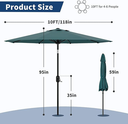 Garvee 10FT Patio Umbrella - Outdoor Table Umbrella with Crank Lift & Push Button Tilt - Market Umbrella 8 Sturdy Ribs UV Protection for Pool, Deck, Yard, Garden - Turquoise