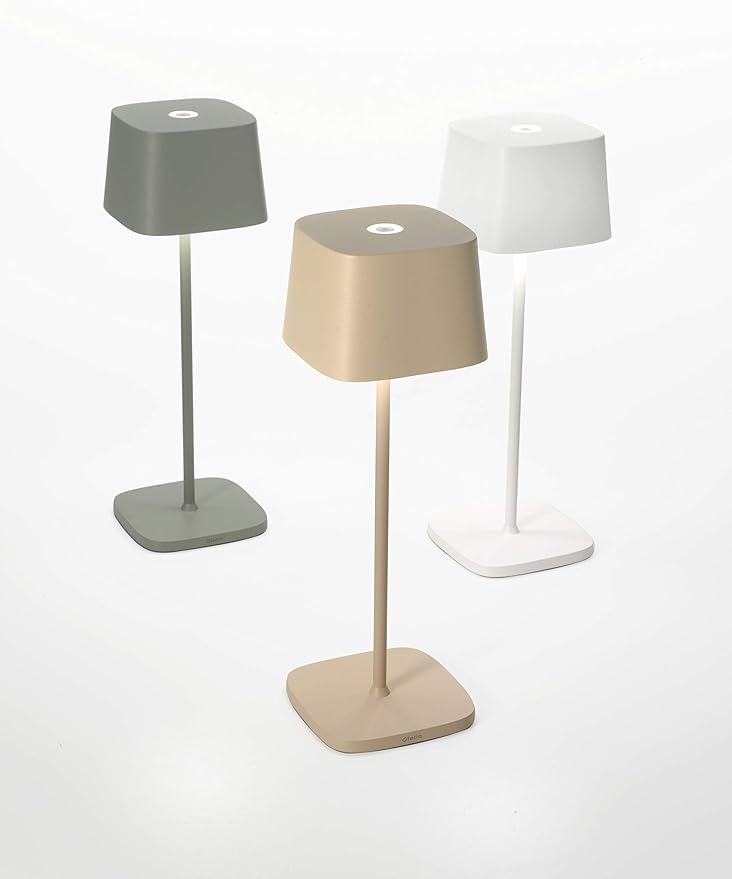 Zafferano, Ofelia Pro Lamp, Rechargeable Cordless Table Lamp with Touch Controls, Suitable for Indoor and Outdoor, Dimmer, 2700-3000 K, Height 12 Inches, White Color