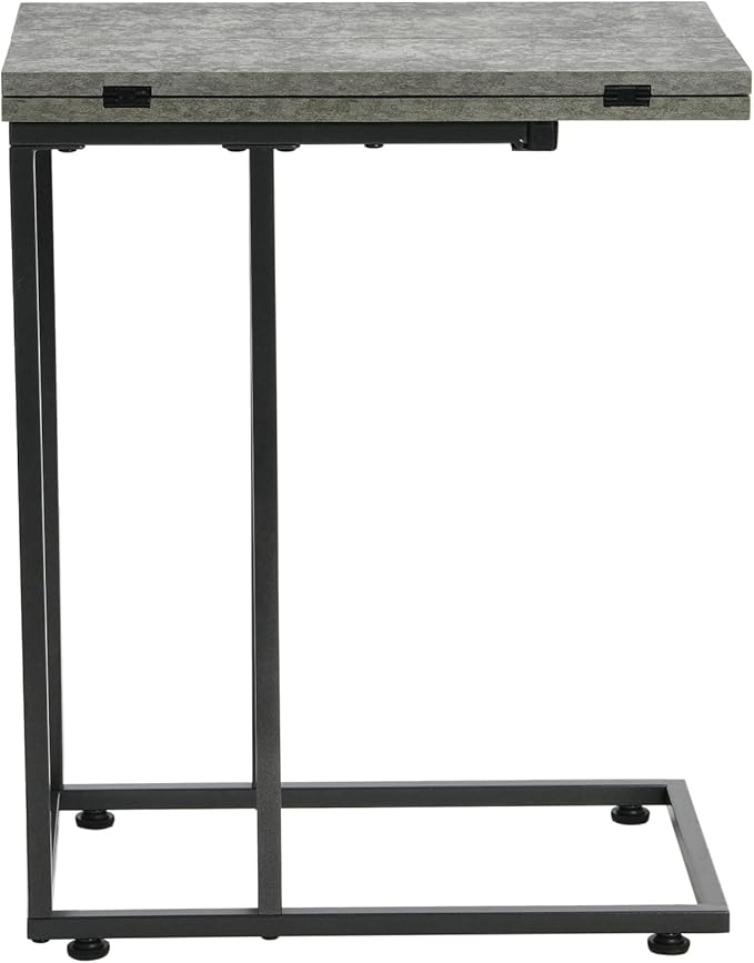 Household Essentials Jamestown Extendable C-Shaped for Accessiblity Side End Table Rustic Slate Concrete and Black Metal