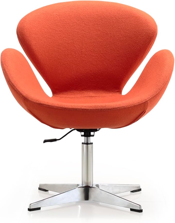 Manhattan Comfort Raspberry Adjustable Swivel Accent Chair with 360° Turn, Polished Chrome Base, Modern Retro Design, Versatile Seat Ideal for Any Room, Set of 1, Orange