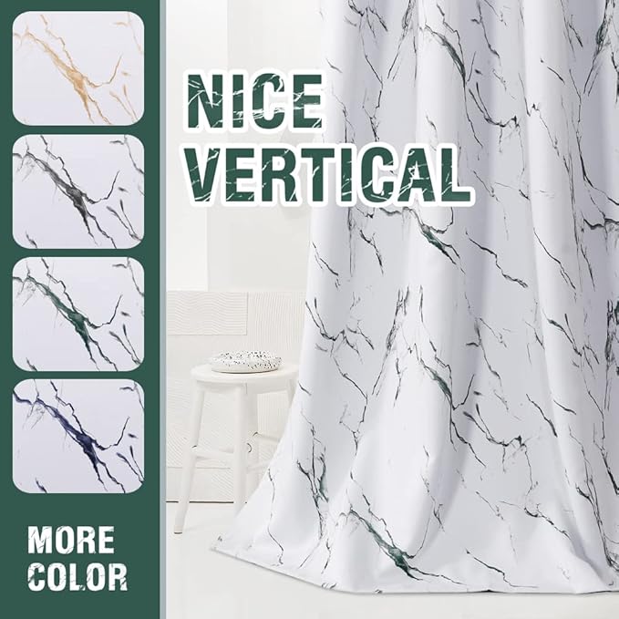 H.VERSAILTEX 100% Blackout Curtains 96 inch Length 2 Panels Set Marble Designs Printed Drapes Thermal Curtains for Bedroom with Black Liner Sound Proof Curtains, Antique Green