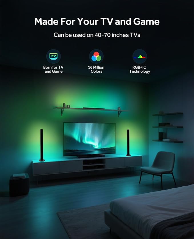 Smart LED Light Bars, RGB Light Bar for Room,16 Million Colors & 213 Preset Modes Gaming Lights, APP Control, Remote Control, Dynamic Music Sync Mode TV Backlight, USB Powered Ambient Lighting
