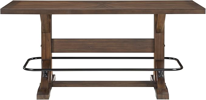 Lexicon 78 Inch Rectangular Counter Height Dining Table for 6, Rustic Farmhouse Kitchen Table, Rubberwood, Acacia Veneer, Black Metal Footrest, for Dining Room/Kitchen, Brown