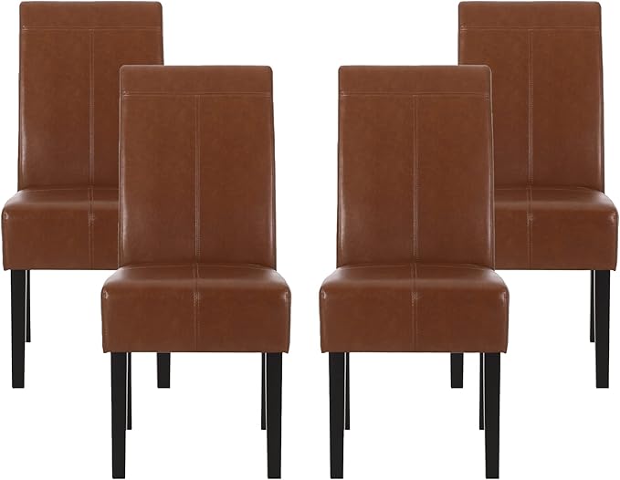 Christopher Knight Home Pertica Upholstered T-Stitch Dining Chairs - Faux Leather - Cognac Brown/Espresso (Set of 4)