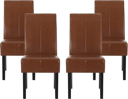 Christopher Knight Home Pertica Upholstered T-Stitch Dining Chairs - Faux Leather - Cognac Brown/Espresso (Set of 4)