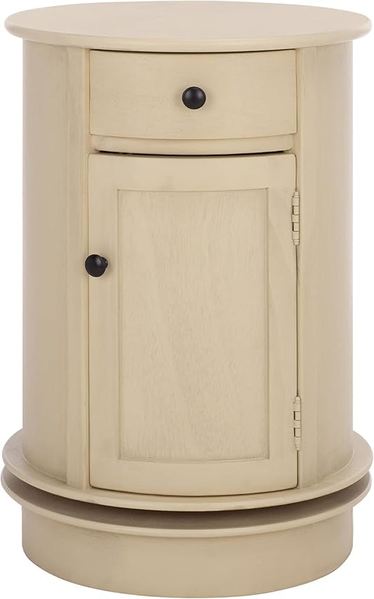 SAFAVIEH Home Collection – Tabitha Sand Accent Table, Round Swivel Side Table with 1 Drawer & Interior Cabinet Storage, Classic Pedestal Design, Fully Assembled (AMH5712G)