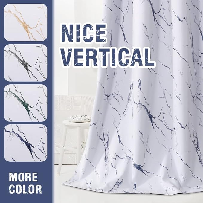 H.VERSAILTEX 100% Blackout Curtains 96 inch Length 2 Panels Set Marble Designs Printed Drapes Thermal Curtains for Bedroom with Black Liner Sound Proof Curtains, Dark Blue