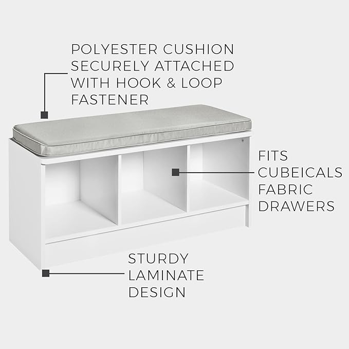 ClosetMaid 1631 Cubeicals 3-Cube Storage Bench, White with Gray Cushion