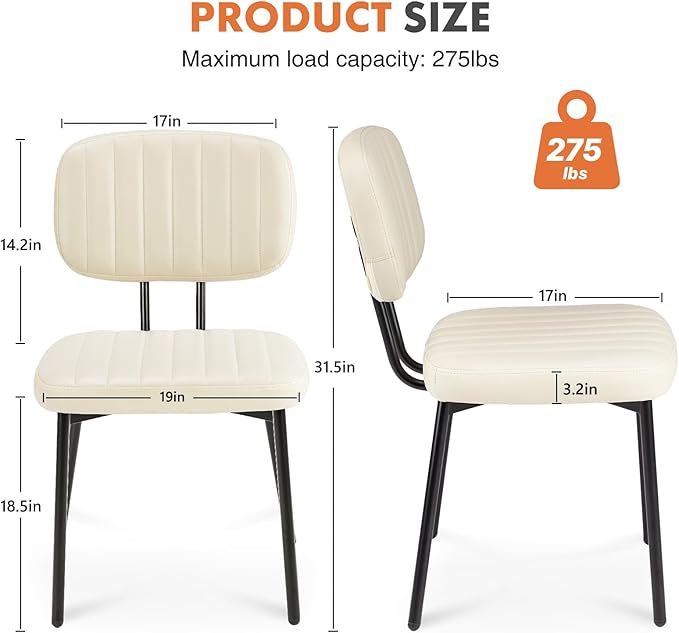 Sweetcrispy Dining Chairs Set of 4, Upholstered Mid Century Modern Kitchen Dining Room Accent Chairs with Faux Leather Cushion Seat & Metal Legs for Kitchen, Living Room - Beige White