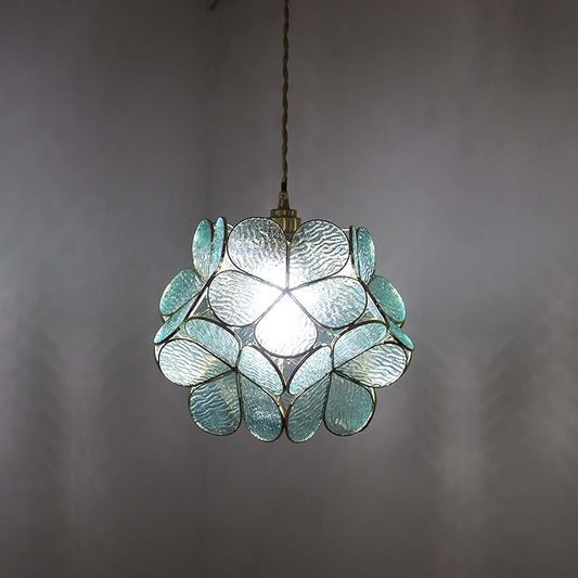 Bieye L10917 Petals Tiffany Style Stained Glass Ceiling Pendant Light for Home Decoration (Textured Aqua Blue, 12" Cherry Blossom)
