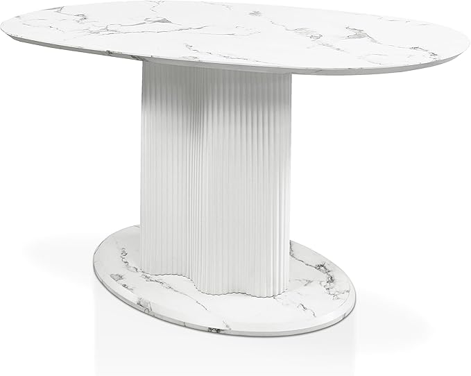 Homes: Inside + Out Elara Modern 54-inch Oval Dining Table with Fluted Pedestal Base, Seats up to 4, for Home Kitchen, Living Room, White