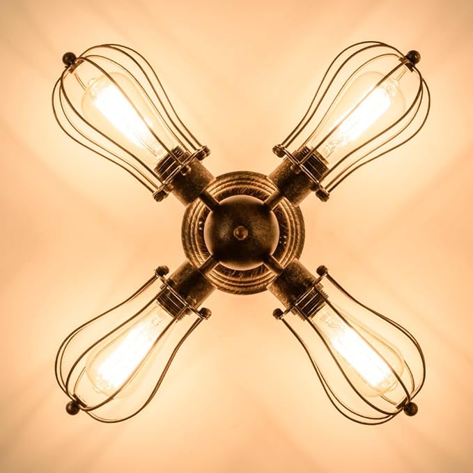 Vintage Ceiling Light Industrial Semi-Flush Mount Ceiling Light Metal Fixtures Painted Finish (with 4 Light) (Bronze)