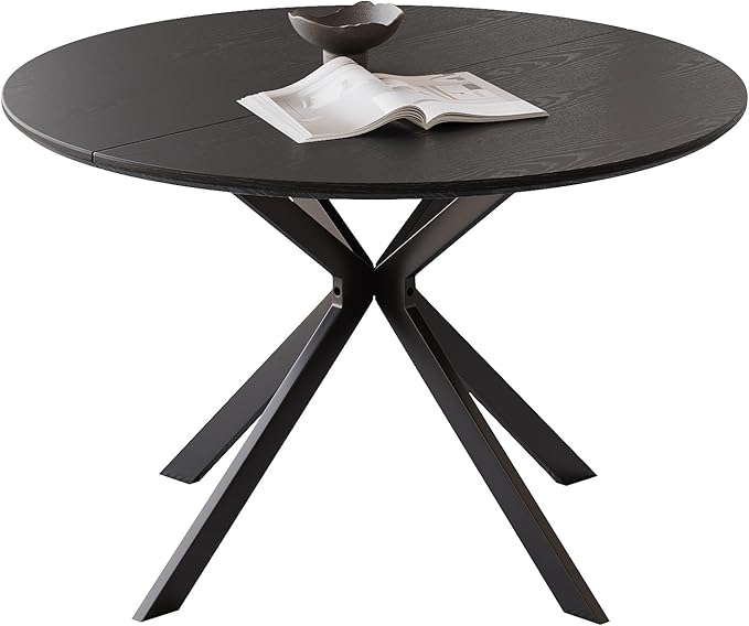 ALBAD 46.4" Round Dining Table, Mid Century Modern Round Dining Room Table for 4-6 with Metal Legs, Easy Assembly Coffee Table, Space-Saving Design for Kitchen and Dining Room