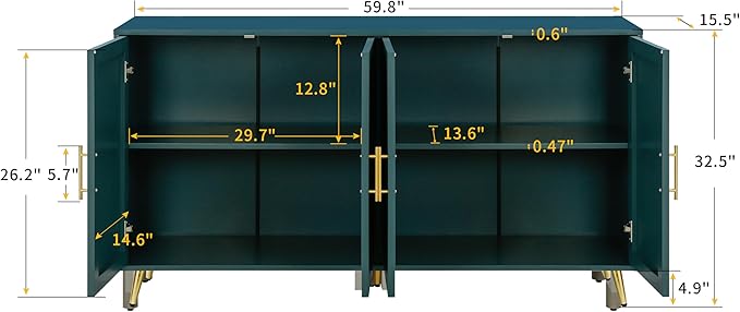 Wood TV Stand Farmhouse TVs Stand,Console Table Media Sideboard with Ample Storage and Adjustable Shelf,Unique Medieval Style,Storage Cabinet for Living Room, Bedroom,Navy Blue