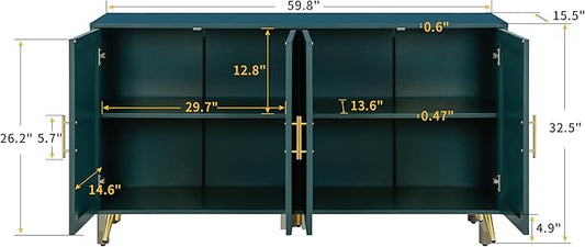 Wood TV Stand Farmhouse TVs Stand,Console Table Media Sideboard with Ample Storage and Adjustable Shelf,Unique Medieval Style,Storage Cabinet for Living Room, Bedroom,Navy Blue