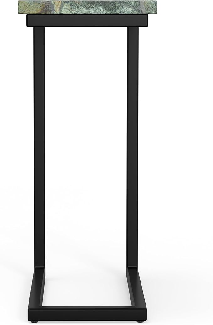SIMPLIHOME Skyler Metal Table - 18 inch Wide Solid Iron C-Side Table with Genuine Green Marble Top in Black, Industrial Accent End Table for Living Room, Bedroom or Home Office with Slide-Under Design