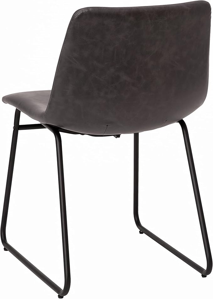 Taylor & Logan Butler 18 inch Dining Table Height Chair, Mid-Back Sled Base Dining Chair in Dark Gray Faux Leather with Black Frame, Set of 2