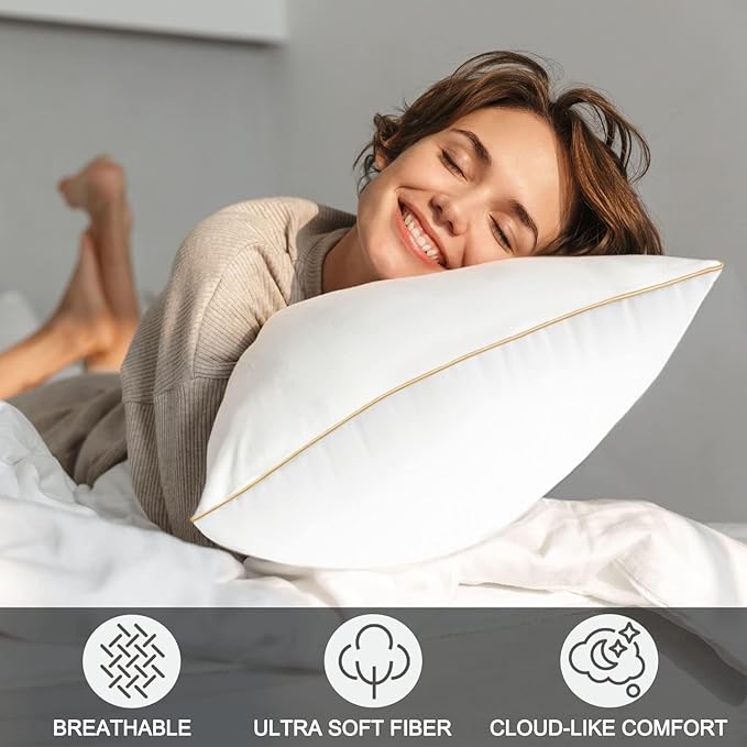 Queen Size Pillows Set of 4 - Hotel Quality Down Alternative Pillow for Sleeping 4 Pack, Bed Pillows for Side, Back, or Stomach Sleepers