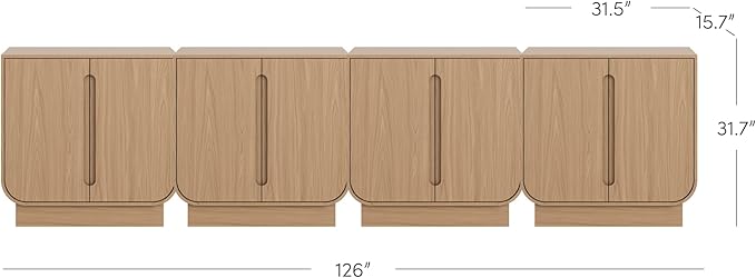 Nathan James Joey Mid Century Modern Storage Cabinet, Arched Accent Cabinet with Rounded Bottom Edges and Integrated Door Pull Cutouts, Raw Oak Set of 4