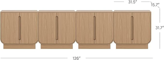 Nathan James Joey Mid Century Modern Storage Cabinet, Arched Accent Cabinet with Rounded Bottom Edges and Integrated Door Pull Cutouts, Raw Oak Set of 4