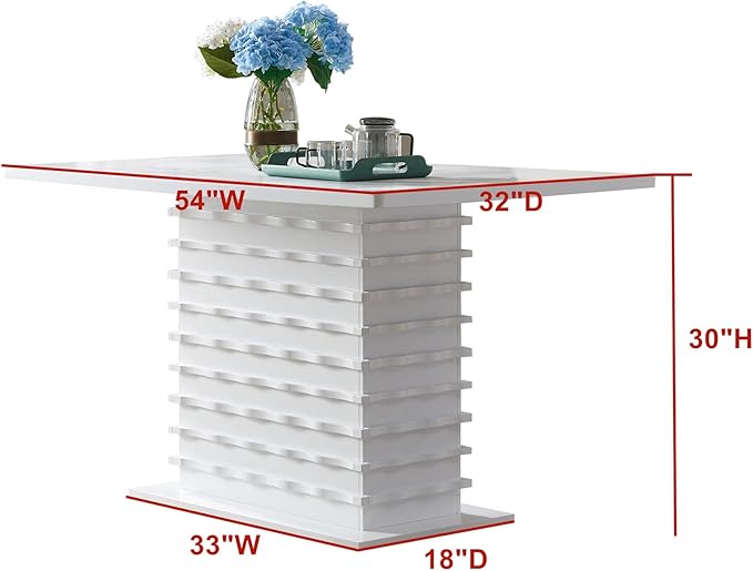 Kings Brand Furniture - Caballo Wood Pedestal Wave Design Modern Rectangular Kitchen Dining Room Table, White