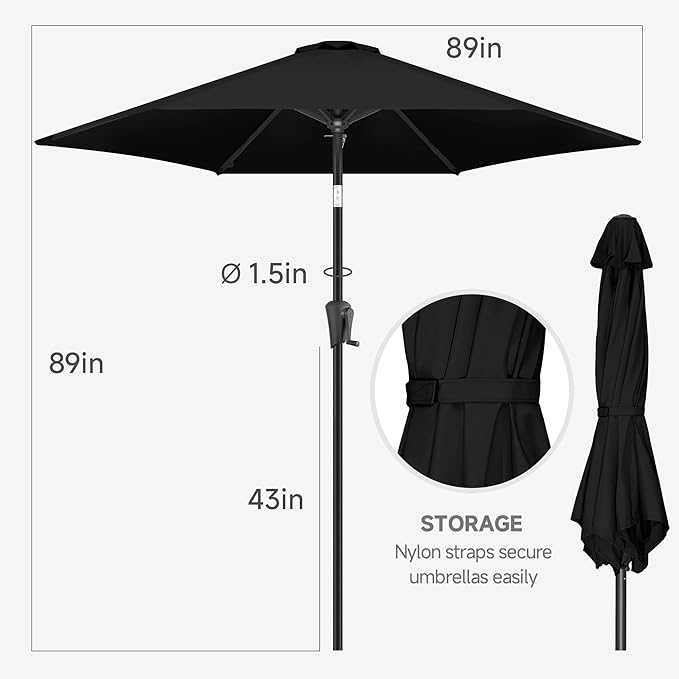 FLAME&SHADE 7.5ft Patio Umbrella - Outdoor Umbrella with Push Button Tilt and Crank for UV Protection, Table Market Umbrella for Garden, Deck, Backyard, Pool and Beach(Black)