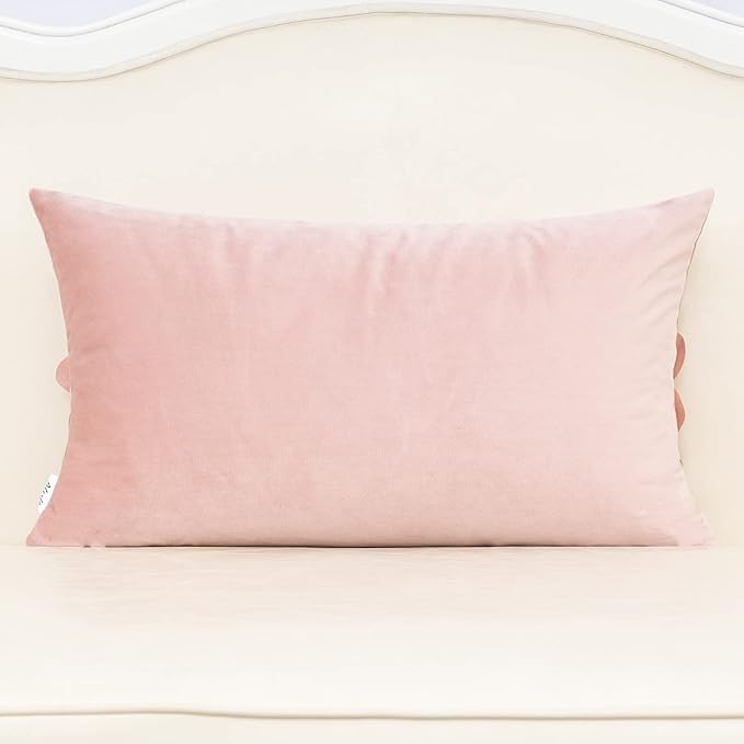 Alerfa 3D Flower Handmade Throw Pillow Cover Decorative Pink Velvet Pillowcase Cushion Cover with Hidden Zipper for Couch Bed Living Room Home Decor 12x20 Inches