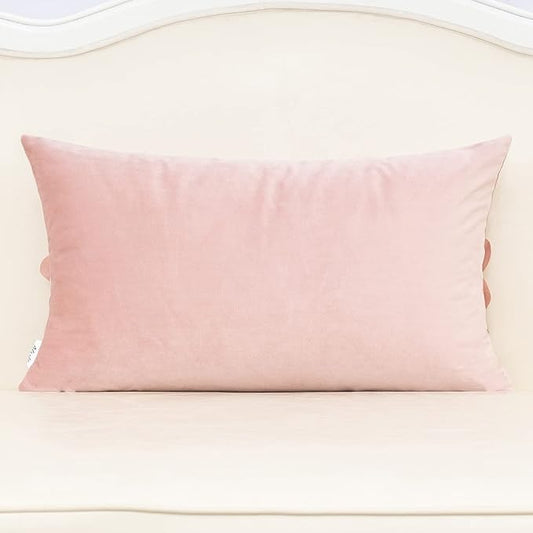 Alerfa 3D Flower Handmade Throw Pillow Cover Decorative Pink Velvet Pillowcase Cushion Cover with Hidden Zipper for Couch Bed Living Room Home Decor 12x20 Inches