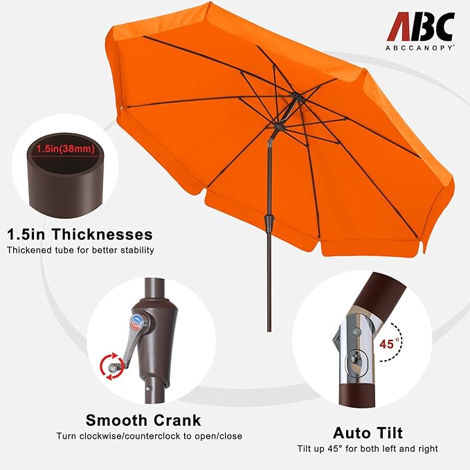 ABCCANOPY 10ft Scalloped Patio Umbrella, Outdoor Table Umbrella with Tilt and Crank, Fiberglass Ribs Deck Umbrella for Patio, Pool, Garden, Picnic (Orange)