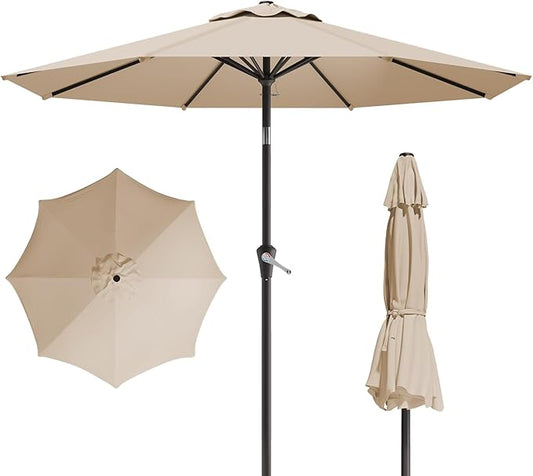 10FT Patio Umbrella, Outdoor Umbrella with Push Button Tilt and Crank, 8 Sturdy Ribs, UV Protection & Waterproof Market Umbrella for Pool, Backyard, Beach,Deck (Beige)