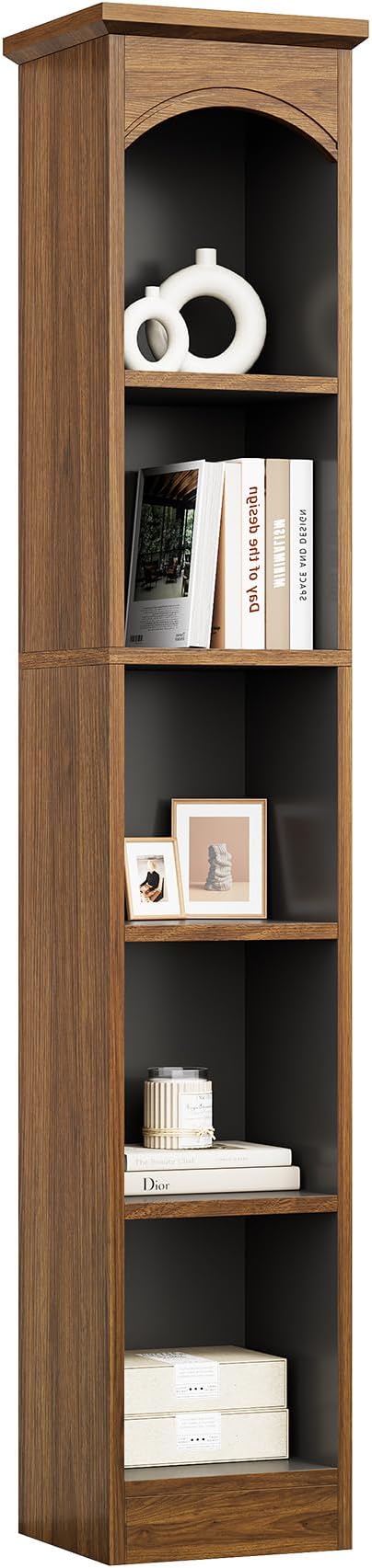 LITTLE TREE 70.9" Tall Bookshelf, 5-Tier Open Bookcase with Cubes, Bookshelf with Storage Space, Freestanding Narrow Bookcase for Home Office, Brown, 1 Pack