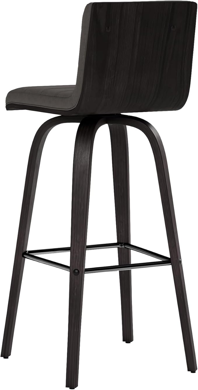 Vienna 30" Swivel Bar Stool in Black Wood Finish with Gray Faux Leather - Set of 2