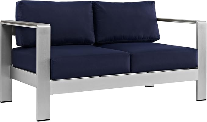 Modway Shore 4-Piece Aluminum Outdoor Patio Furniture Set in Silver Navy