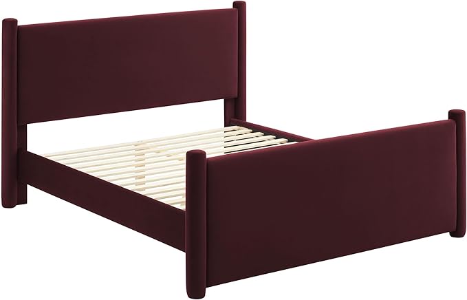 Modway Rael King Platform Bed Frame with Upholstered Headboard and Footboard in Mulberry – Stain-Resistant Performance Velvet King Size Bed with Rounded Posts