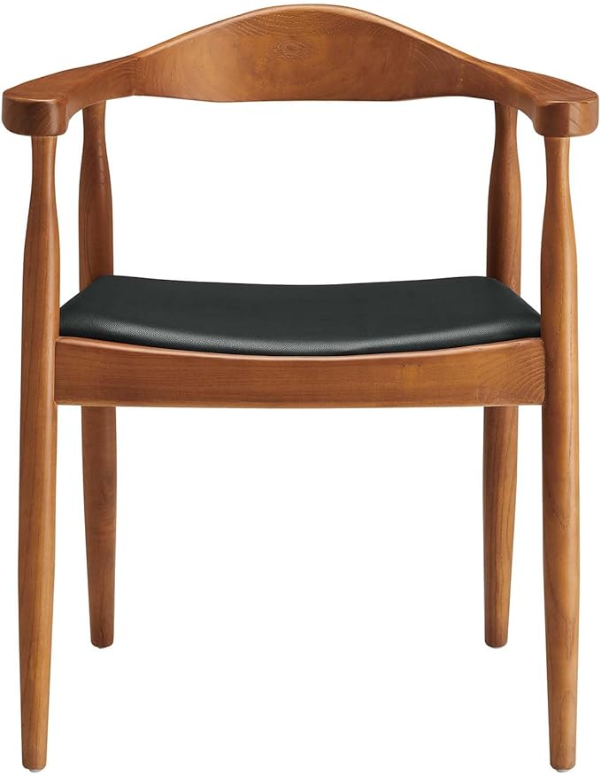 Modway Presidential Mid-Century Modern Faux Leather Upholstered Dining Armchair in Black