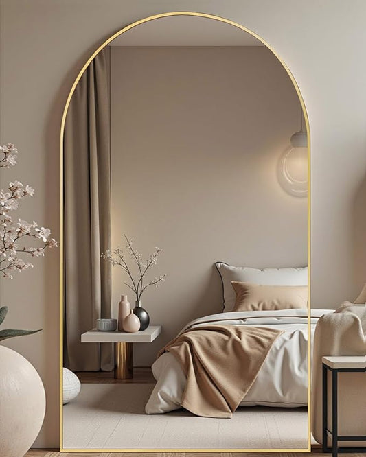 77x38 Inch Gold Arched Full Length Mirror - Freestanding Floor Mirror with Stand, Shatterproof Glass & Anti-Tip Base for Large Living Room, Bedroom, Entryway