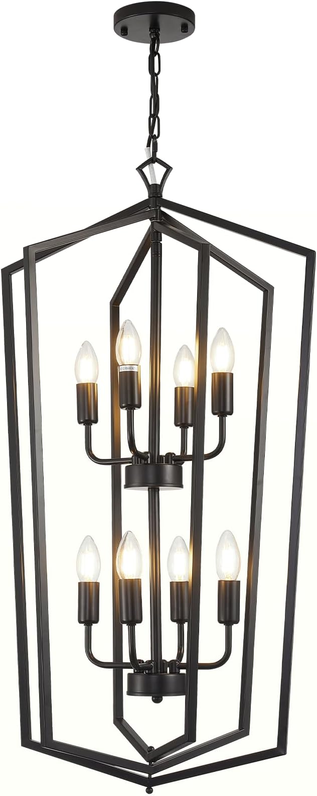 WJShome Black Chandelier, 8-Light Tiered Lantern Pendant Light, Modern Farmhouse Foyer Lighting Fixtures, Large Chandeliers for High Ceilings, for Foyer, Staircase, Entryway