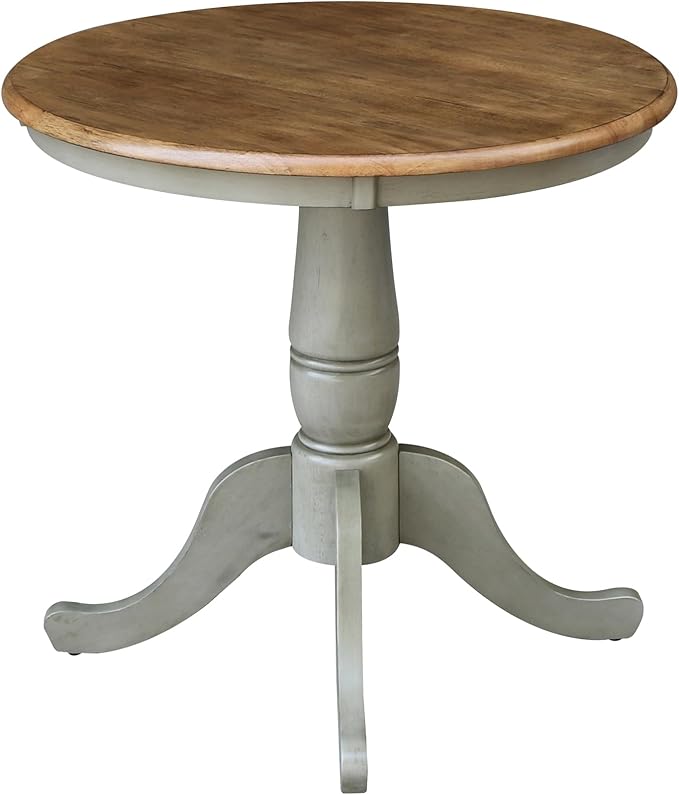 IC INTERNATIONAL CONCEPTS 30" Round Solid Wood Distressed Hickory/Stone Dining Table with 2 Chairs