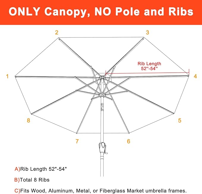 MASTERCANOPY 5-Year-Non-Fading Olefin 9FT Patio Umbrella Replacement Canopy-Antique Beige Canopy Only