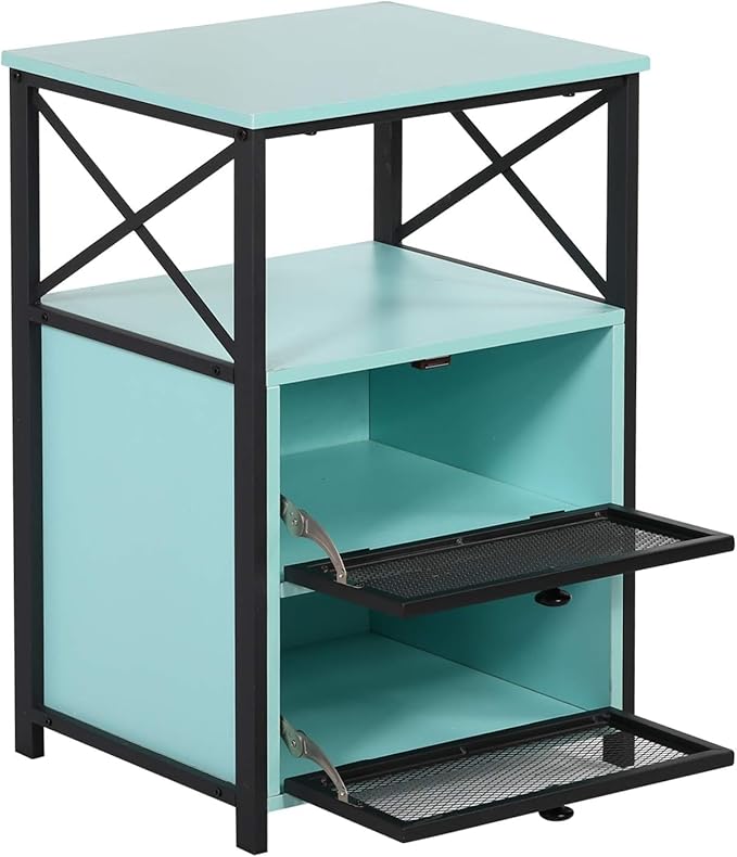 VECELO Nightstand Set of 1, End Table with Flip Drawer, Modern Night Stand for Bedroom,Living Room, Office, Easy Assembly,Azure Blue