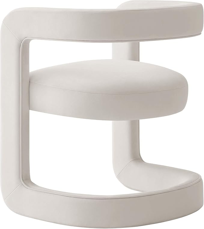 Modway Winslow Stain-Resistant Performance Velvet Dining Chair in Alabaster - Open Back Barrel Armchair - Upholstered Dining Chair - Cozy Reading Chair or Velvet Vanity Chair