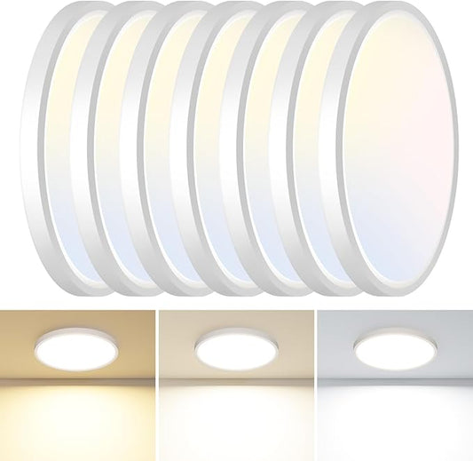 slochi 6 Pack 12Inch Flush Mount Ceiling Light Fixtures -3000K-4000K-6500K Flat Led Lights for Room Ceiling,Ultra Thin Round White Ceiling Lights for Living Room,Bedroom,Kitchen,Bathroom
